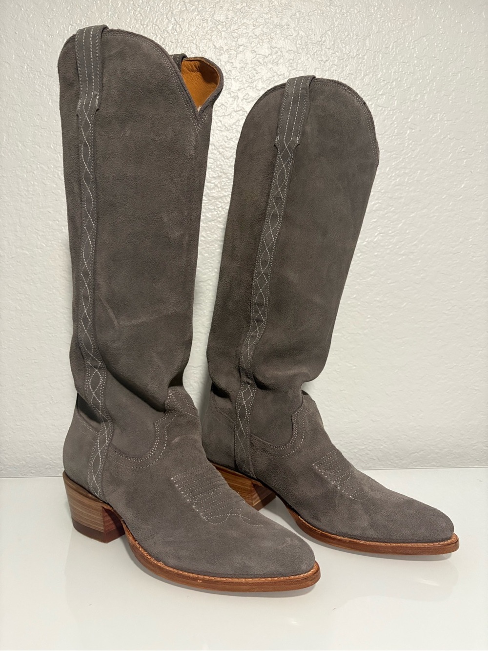 Tecovas Abby charcoal Gray Suede Western Heeled Boots